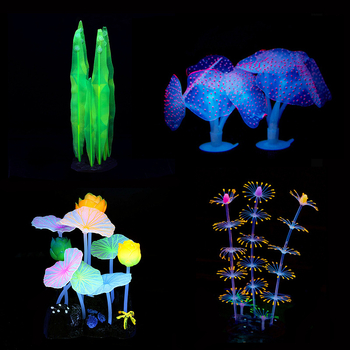 Декоративен корал за аквариум, мек силиконов корал, светеща гъба, декорация със светещ корал, декорация за аквариум 4/7 части