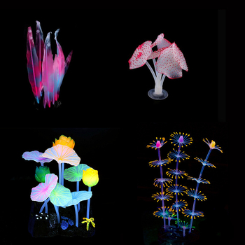 Декоративен корал за аквариум, мек силиконов корал, светеща гъба, декорация със светещ корал, декорация за аквариум 4/7 части