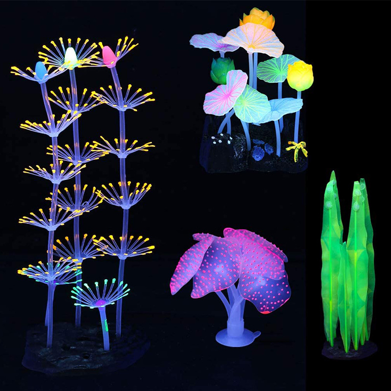 Декоративен корал за аквариум, мек силиконов корал, светеща гъба, декорация със светещ корал, декорация за аквариум 4/7 части