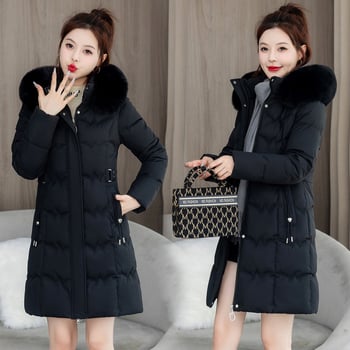 Naiste puuvillavoodriga talvejope, suur suurus, laia lõikega, topeltlukuga ja keskmise pikkusega, puuvillavoodriga