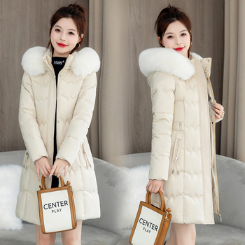 Naiste puuvillavoodriga talvejope, suur suurus, laia lõikega, topeltlukuga ja keskmise pikkusega, puuvillavoodriga