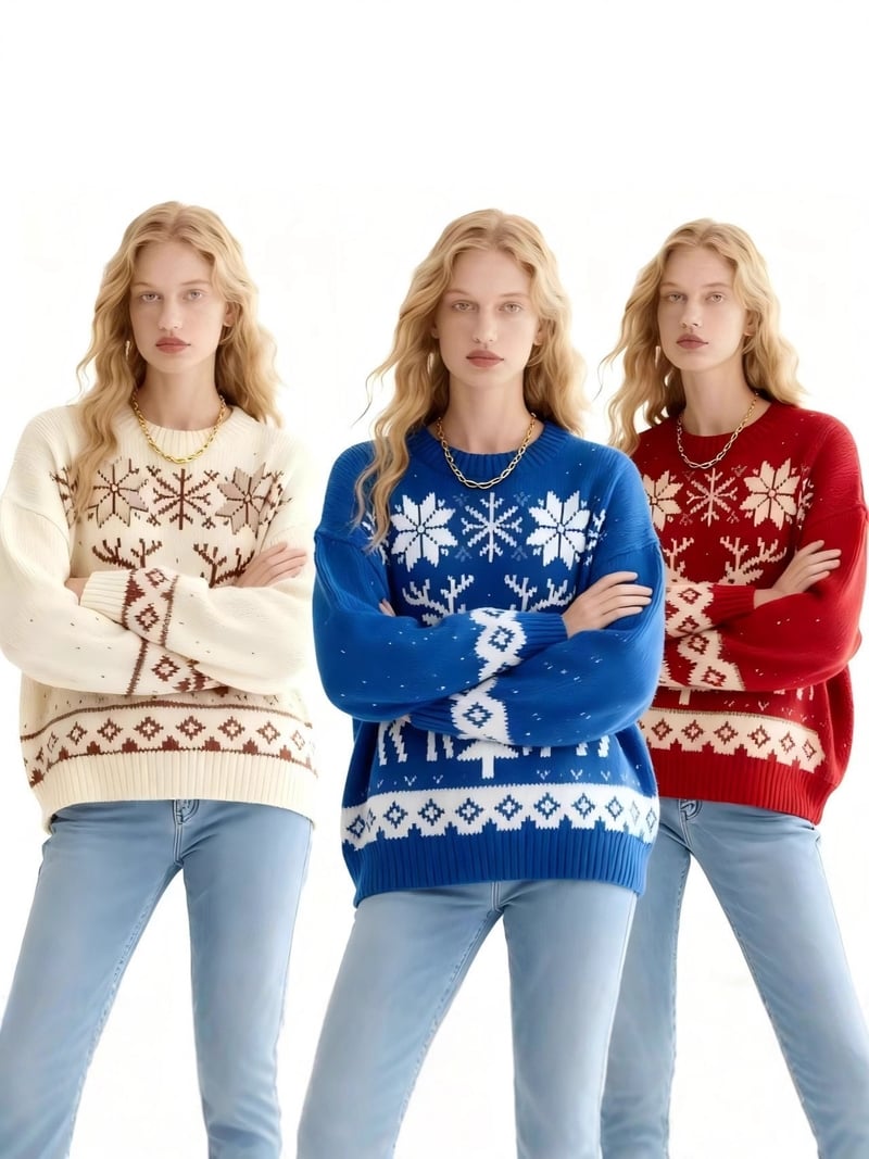 2025. aasta Euroopa ja Ameerika piiriülene sügis/talv uus kvaliteetne žakaarkootud jõulukampsun ümara kaelusega ja antiloopimustriga naistele - ülipopulaarne ja vabaaja stiil.