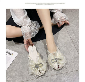 Naiste suvised sandaalid lameda tallaga, sobivad õues kandmiseks, rannariided, stiil 2022, kikilips, võrkkangas, pärlmutter, moodne uus disain pitsiga.