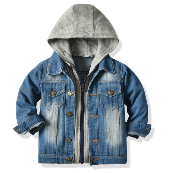 Új modell gyerek farmer dzseki kapucnival kék színben fiúknak