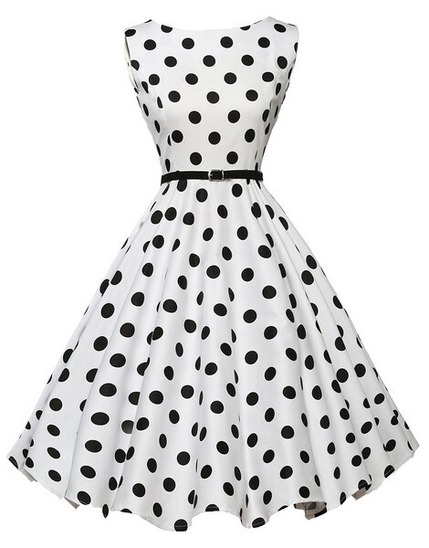 Μοντέρνο γυναικείο φόρεμα με ζώνη και  τσέπες πουά