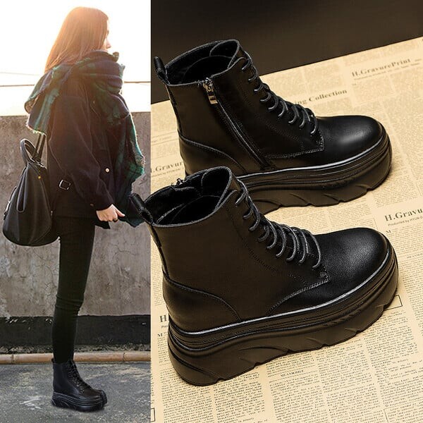 Kareda platvormiga naiste saapad ökonahast ja tekstiilist