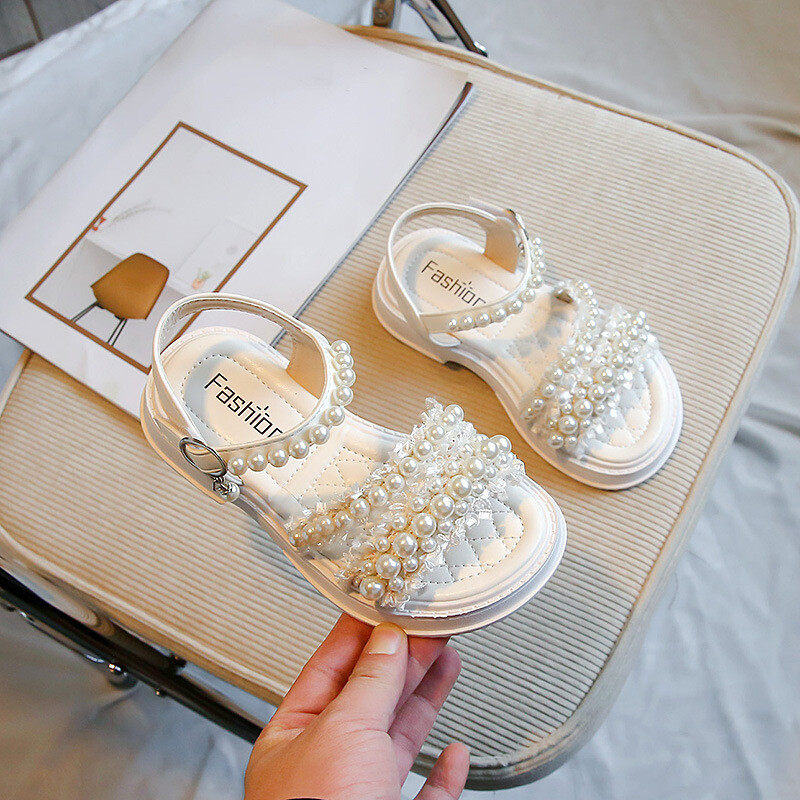 Ежедневни детски момичешки сандали с перли