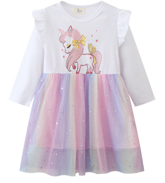 DXTON Princess Kids Kleit Südamega litritega Tüdrukute Kleit Pikkade Varrukatega Lasteriided Tutu Flare Varrukatega Laste Peokleidid