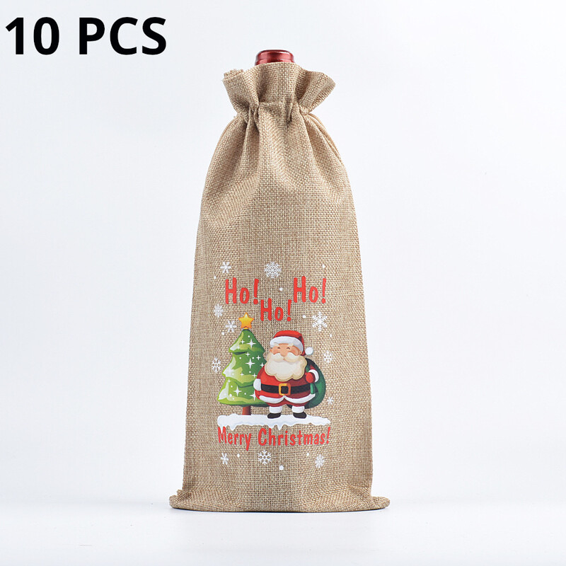 LUXSHINY 10 vnt vyno butelių maišeliai Kalėdų vyno dovanų maišeliai, vakarėliams palankios vyno maišeliai, sutraukiami vyno maišeliai su etiketėmis