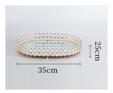 Европейска огледална стъклена метална тава за съхранение Златна овална чиния с плодове Настолна тава за малки предмети Дисплей за бижута Чиния