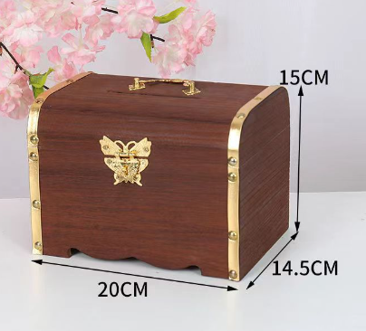 Fadoboz malacpersely Retro zárral Tároló csere takarékdoboz érméknek Készpénz Kincs Pénztár Fa kézműves gyermekajándék