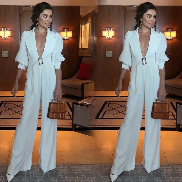 Επίσημο γυναικείο ολόσωμο φόρμα με τσέπη και ζώνη