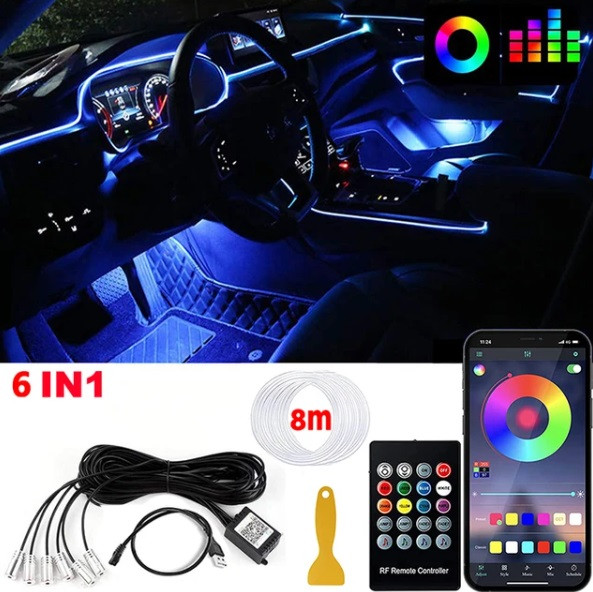 BLALION 6 IN 1 RGB auto salongi ümbritseva valguse 12 V APP muusika juhtimine auto optilised fiiberribad LED atmosfääri dekoratiivne neoonlamp