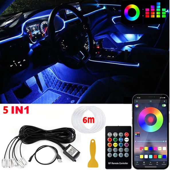 BLALION 6 IN 1 RGB auto salongi ümbritseva valguse 12 V APP muusika juhtimine auto optilised fiiberribad LED atmosfääri dekoratiivne neoonlamp