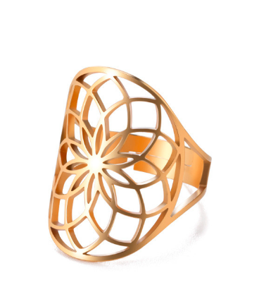 Lucktune Inel Viking Floarea Vieții Femei Oțel inoxidabil Metatron Arhanghel Amulet Inel reglabil 2023 Cadou de bijuterii vintage