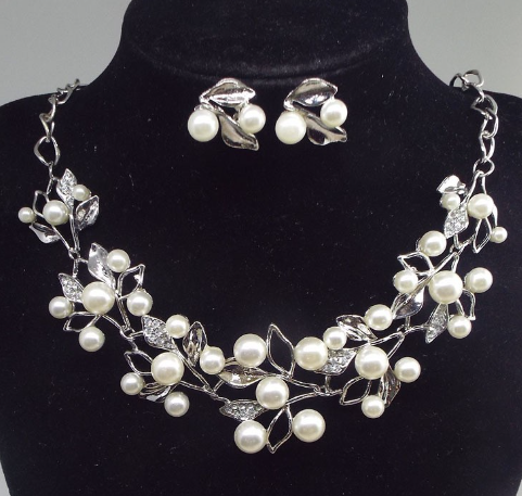 Colier de perle imitatie Cercei Set bijuterii nunta Dubai pentru femei Accesorii rochii Culori aurii