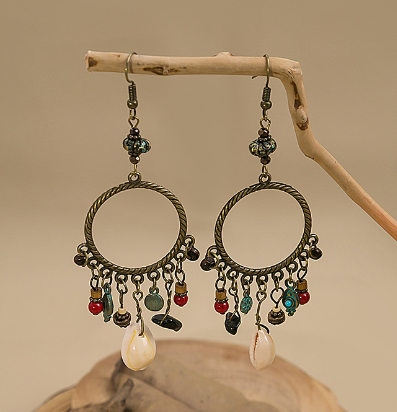 Златни цветни обеци Бохемски изящни луксозни големи кръгли обеци Кристални акрилни ръчно изработени женски геометрични ресни Модни бижута