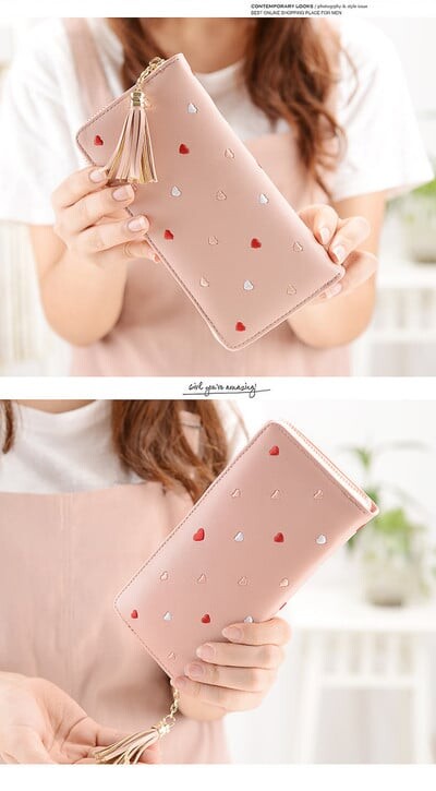 Дамски стилен портфейл с красиви сърчица
