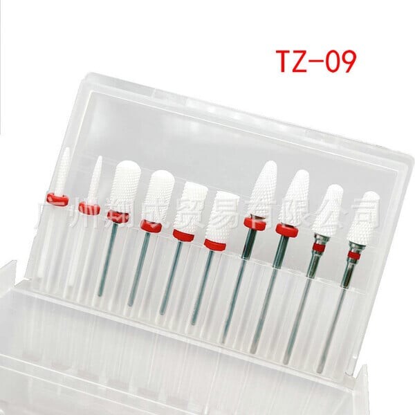 10 vnt Keraminių frezų rinkinys nagų grąžtai manikiūro grąžtams elektriniai pedikiūro dildės odelių šalinimo priedai