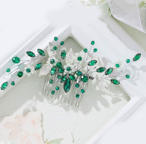 Νυφικές φουρκέτες Τιάρες με στρας Πράσινες χτένες μαλλιών για γυναίκες Μόδα με χάντρες χρυσές καρφίτσες στο πλάι Κόσμημα γάμου νύφη Heapdiece