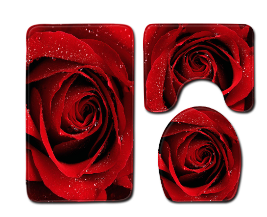 Zeegle 3gab Tualetes paklājiņš Rozā apdrukāts vannas paklājiņš Vannas istabas paklāju komplekts Absorbējošs tualetes vāks Pārvalks Vannas paklāji Pretslīdošs vannas istabas paklājiņš