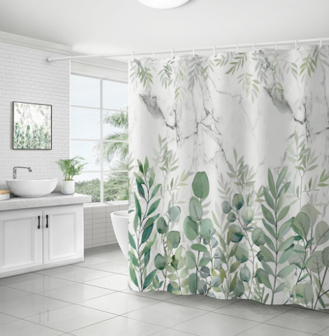 Žalios augalų lapų vynmedžiai Gėlės Dušo užuolaidos Spausdinti Šiuolaikinis Šiaurės šalių minimalistinis polisterinis namų dekoras Vonios užuolaidos su kabliukais