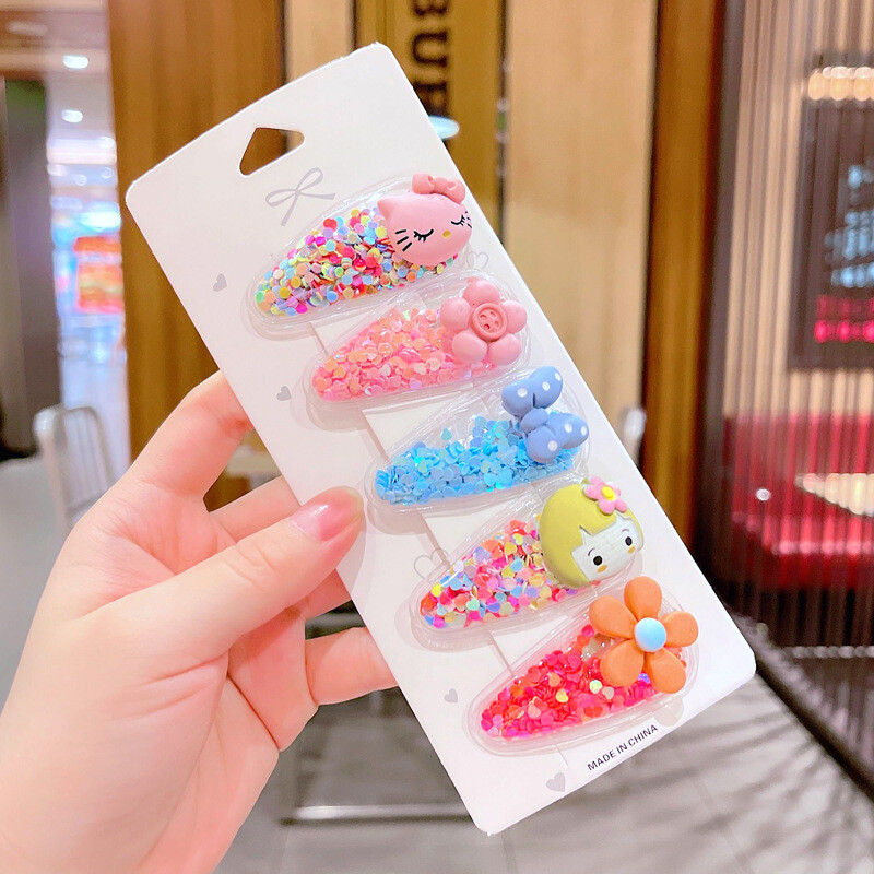 Set od 5 KOM Šljokice u slatkim bojama Ukosnice za žene Djevojke Ukosnice za djecu Lijepe kopče za kosu Geometrijski dodaci za kosu