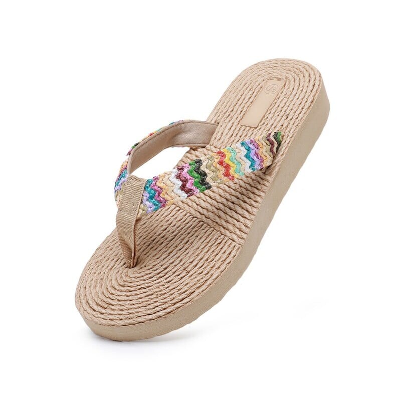 Papuče od imitacije slame za plažu 2022. Ženske japanke Ženska ljetna modna odjeća Ravne neklizajuće sandale i papuče u duginim bojama za plažu