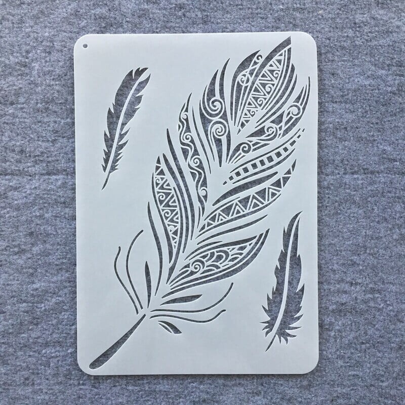 A4 29*21cm Abstraktné pierka a vtáky DIY Vrstvené šablóny Nástenná maľba Scrapbook Vyfarbovanie Razba Album Dekoratívna šablóna