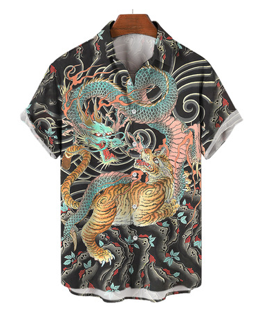 Ανδρικά πουκάμισα με στάμπα Animal Elements Τρισδιάστατα μπλουζάκια Tiger Graphic Τάση μόδας Streetwear Ανδρικό πουκάμισο με κοντό μανίκι