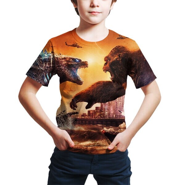 Cool Godzilla- Тениска Movie King Kong Tee за момчета Момичета Лято 3D щампа Горнища с къс ръкав Детски дрехи Дишаща тениска