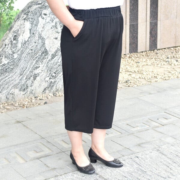 Pantaloni eleganti de vară, mărimi mari, până la gleznă, talie, negri, drepți, pantaloni croiți de dimensiuni mari, pantaloni 5XL 6XL 7XL