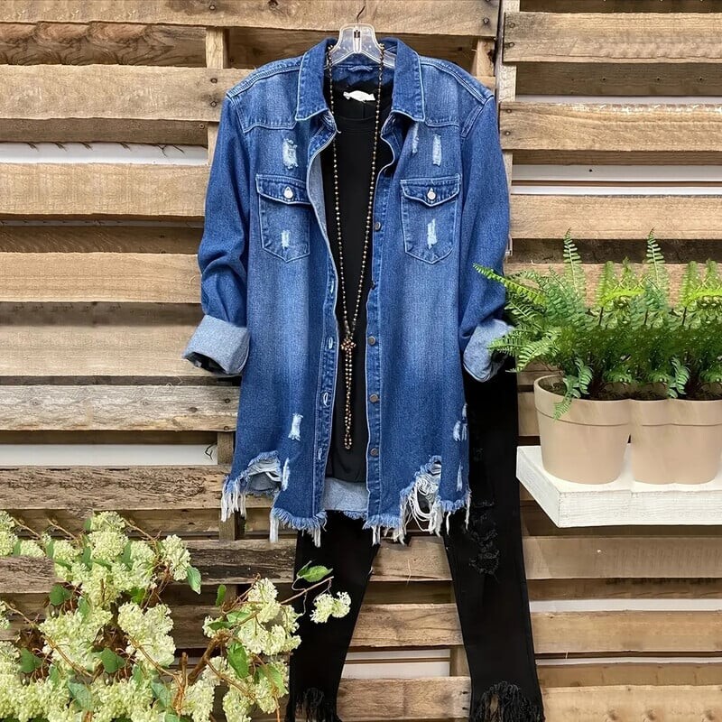 Liela izmēra vintage plēstas džinsu jakas ar garām piedurknēm 4XL sieviešu ielas apģērba kabatas zila džinsa jaka Harajuk vaļīgs džinsu mētelis