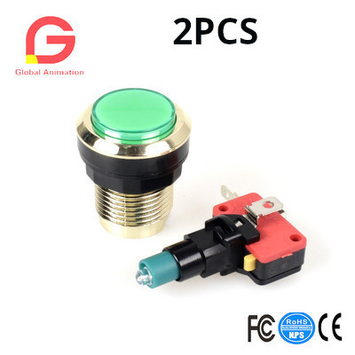 2 bucăți/lot Buton de apăsare iluminat cu LED placat cu aur, găuri de 30 mm, butoane aurite cu micro comutator pentru mașină de jocuri video arcade