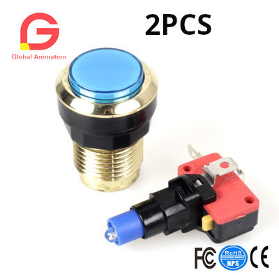 2 bucăți/lot Buton de apăsare iluminat cu LED placat cu aur, găuri de 30 mm, butoane aurite cu micro comutator pentru mașină de jocuri video arcade