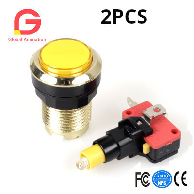 2 bucăți/lot Buton de apăsare iluminat cu LED placat cu aur, găuri de 30 mm, butoane aurite cu micro comutator pentru mașină de jocuri video arcade