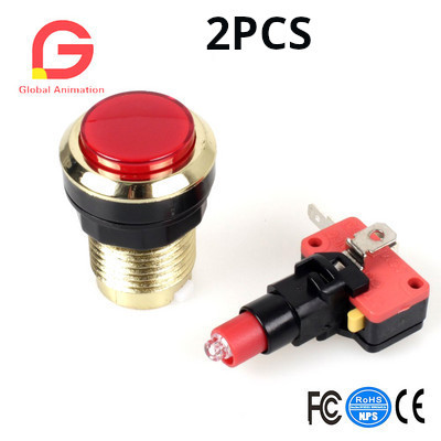 2 bucăți/lot Buton de apăsare iluminat cu LED placat cu aur, găuri de 30 mm, butoane aurite cu micro comutator pentru mașină de jocuri video arcade