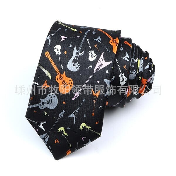 Punk rock stílusú gitár mintás nyakkendők uniszex poliészter 8 cm nyakkendő férfiaknak alkalmi keskeny ing Kiegészítők Esküvő