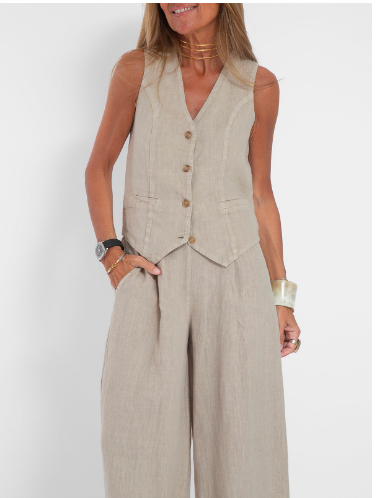 ZANZEA Fashion Γυναικεία Φαρδιά Παντελόνια Σετ 2τμχ Καλοκαιρινά Αμάνικα Μπλουζάκια Παντελόνια Κοστούμια Κομψά μασίφ φόρμα εργασίας Casual outfits