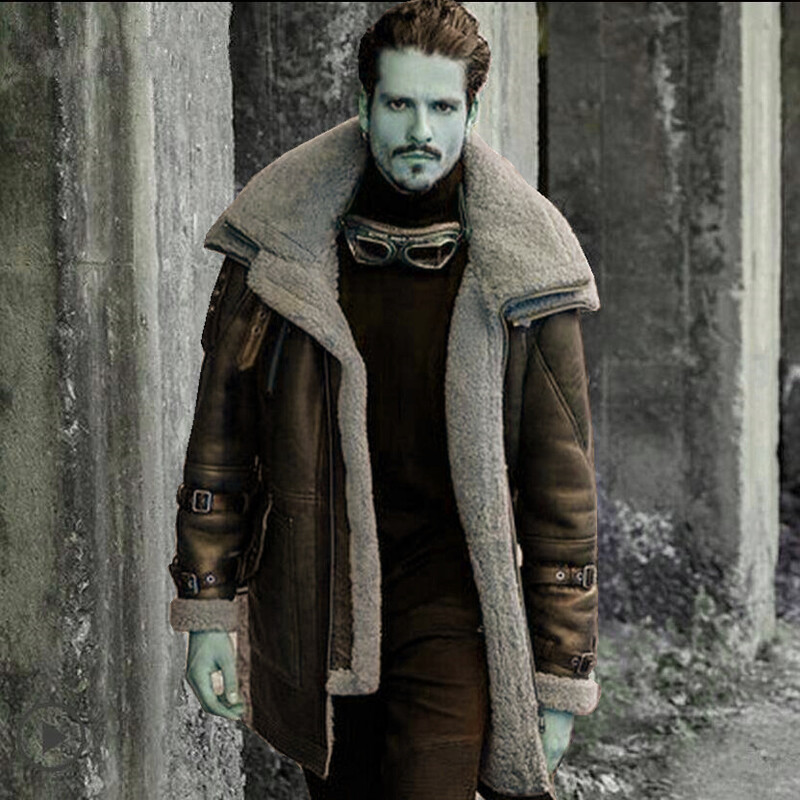 Vyriškos dirbtinio kailio stiliaus avikailio striukės žieminės mados kailiniai atvartai, odiniai paminkštinti storu paltu ilga striukė, individualūs megztiniai