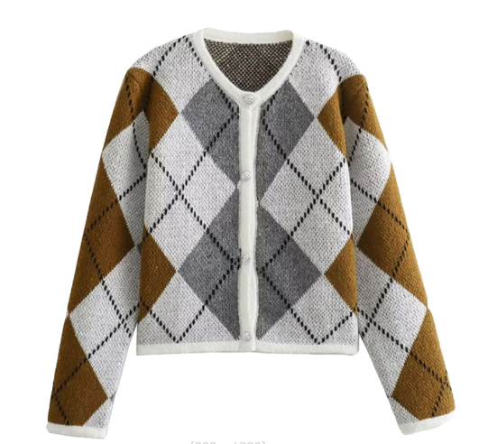 Modni pleteni kardigan kontrastne boje s O-izrezom Vintage Elegantni jednoredni kaput dugih rukava Ženska vrhunska odjeća