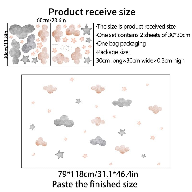 Cloud Stars noņemamas sienas uzlīmes bērnu istabas dekorēšanai Māksla Bērnu istabas Bērnu guļamistabas PVC uzlīmes Pašlīmējošie DIY plakāti Mājas sienas gleznojums