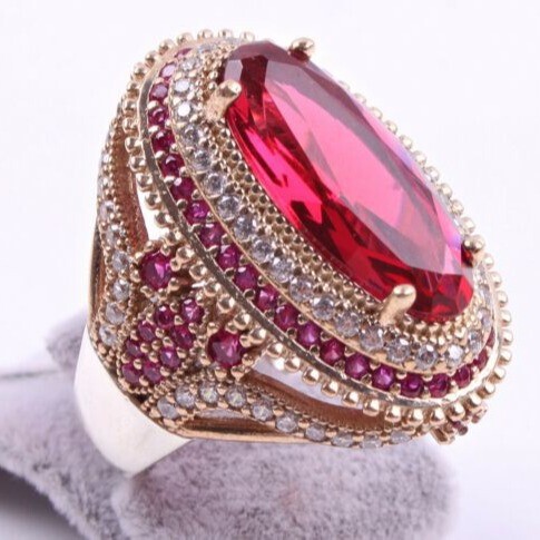 Fashion Iced Out Hip Hop Δαχτυλίδι Χρυσό Χρώμα Κυβικό Ζιργκόν Μεγάλη Κόκκινη Πέτρα Προσωπικότητα Μόδα Ανδρικά Γυναικεία Κοσμήματα Λάτρης Δώρο Z3C173