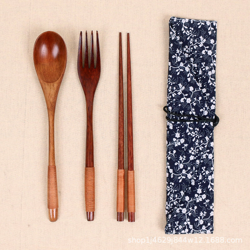 Nešiojami mediniai stalo reikmenys mediniai stalo įrankių rinkiniai Kelioniniai indų kostiumai su audiniais ir dovanų rinkiniai