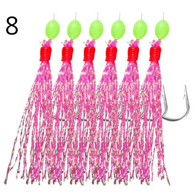 Sabiki Rigs 6tk Konksud Merevee kalapüügi landid Luminous Glow Flash Fishskin Sea Bait Makrell Pesca Tackle