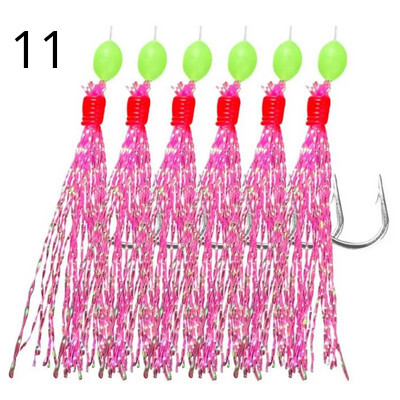 Sabiki Rigs 6tk Konksud Merevee kalapüügi landid Luminous Glow Flash Fishskin Sea Bait Makrell Pesca Tackle