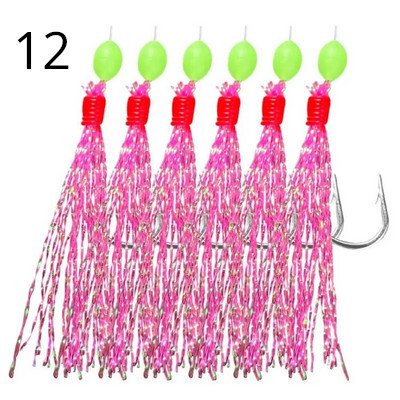 Sabiki Rigs 6tk Konksud Merevee kalapüügi landid Luminous Glow Flash Fishskin Sea Bait Makrell Pesca Tackle