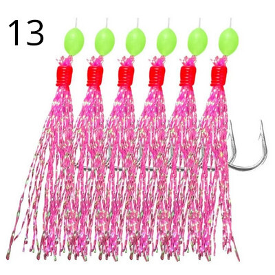 Sabiki Rigs 6tk Konksud Merevee kalapüügi landid Luminous Glow Flash Fishskin Sea Bait Makrell Pesca Tackle