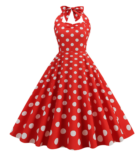 Πουά Γυναικείο φόρεμα Vintage Swing Halter Belt 50s 60s Rockabilly Prom Party Dresses Retro Feminino Vestidos