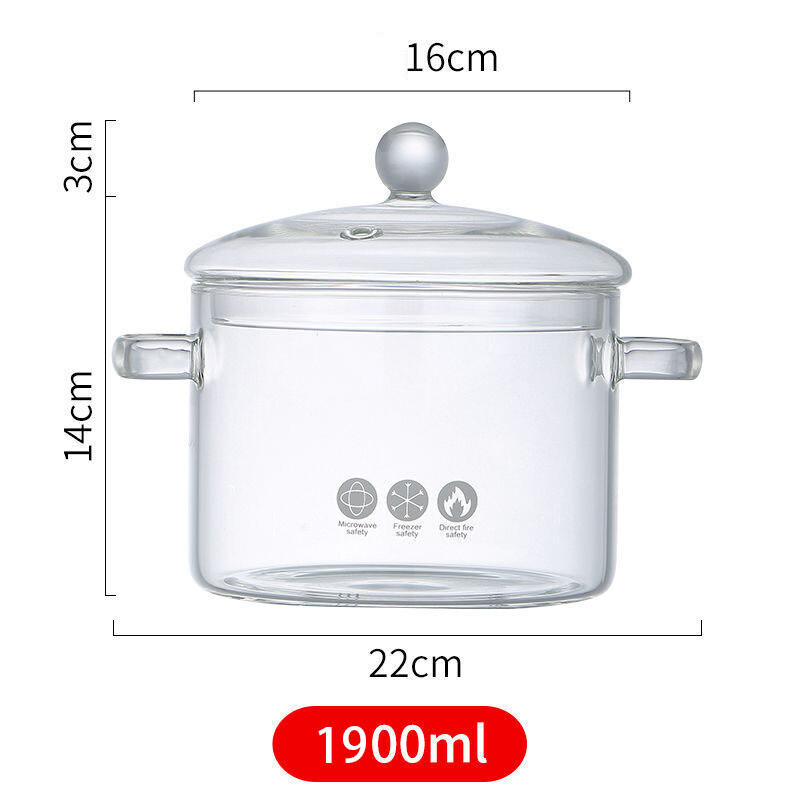 Stiklinis puodas Didelis puodas Buitinis dangtis Aukšto borosilikato permatomos skaidrios keptuvės